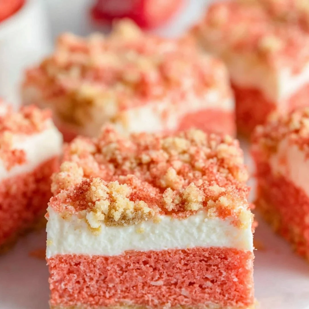 Delicious Strawberry Shortcake Brownies topped with fresh strawberries and whipped cream