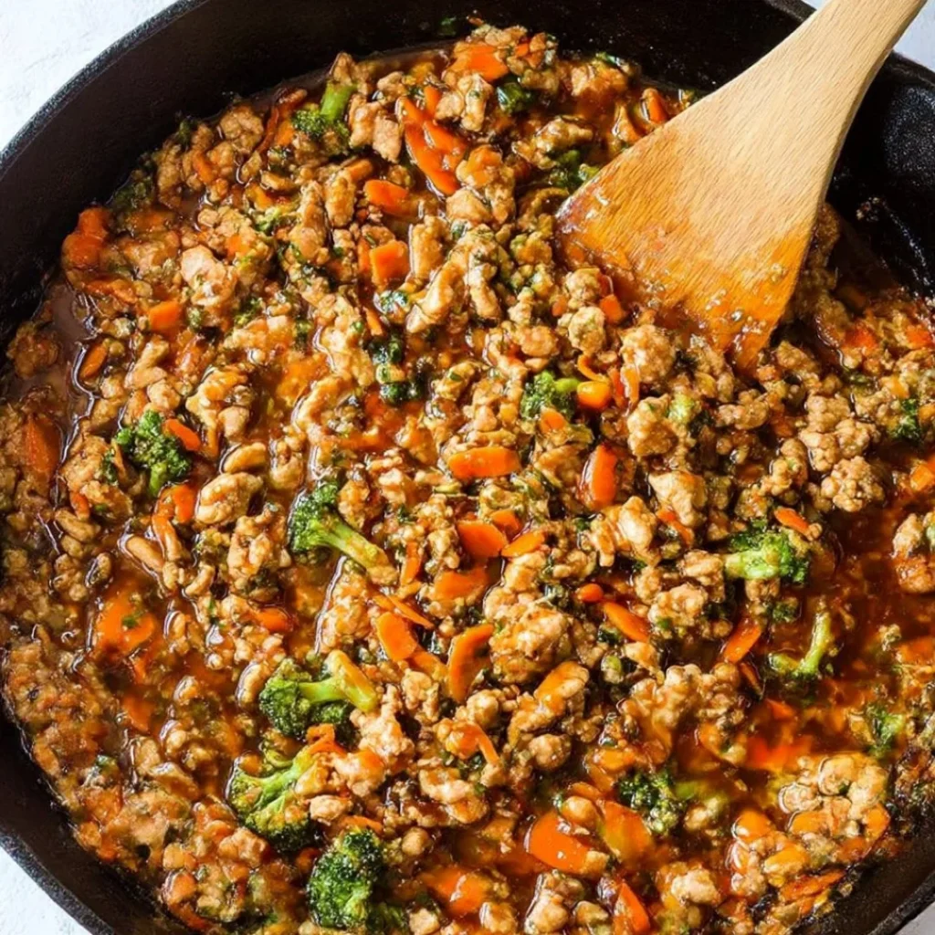 Delicious Teriyaki Turkey Rice Bowls topped with fresh vegetables and sauce.