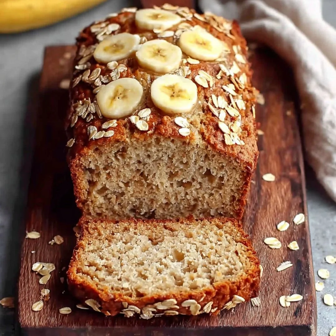 Delicious banana bread with oat topping on a serving plate