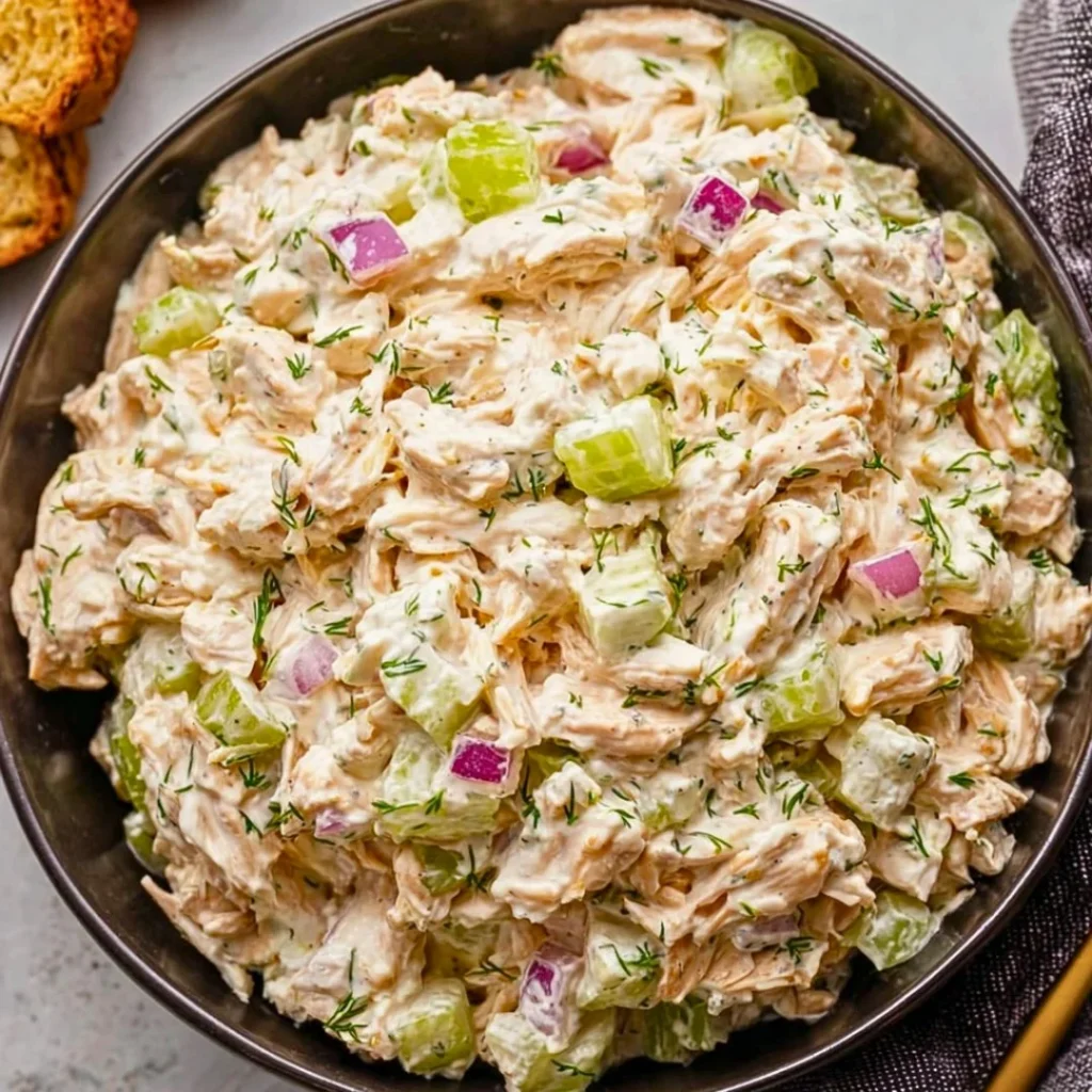 Best cottage cheese chicken salad in a bowl with fresh ingredients