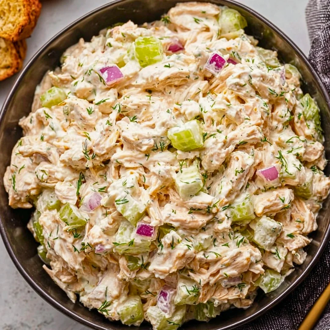 Best cottage cheese chicken salad in a bowl with fresh ingredients