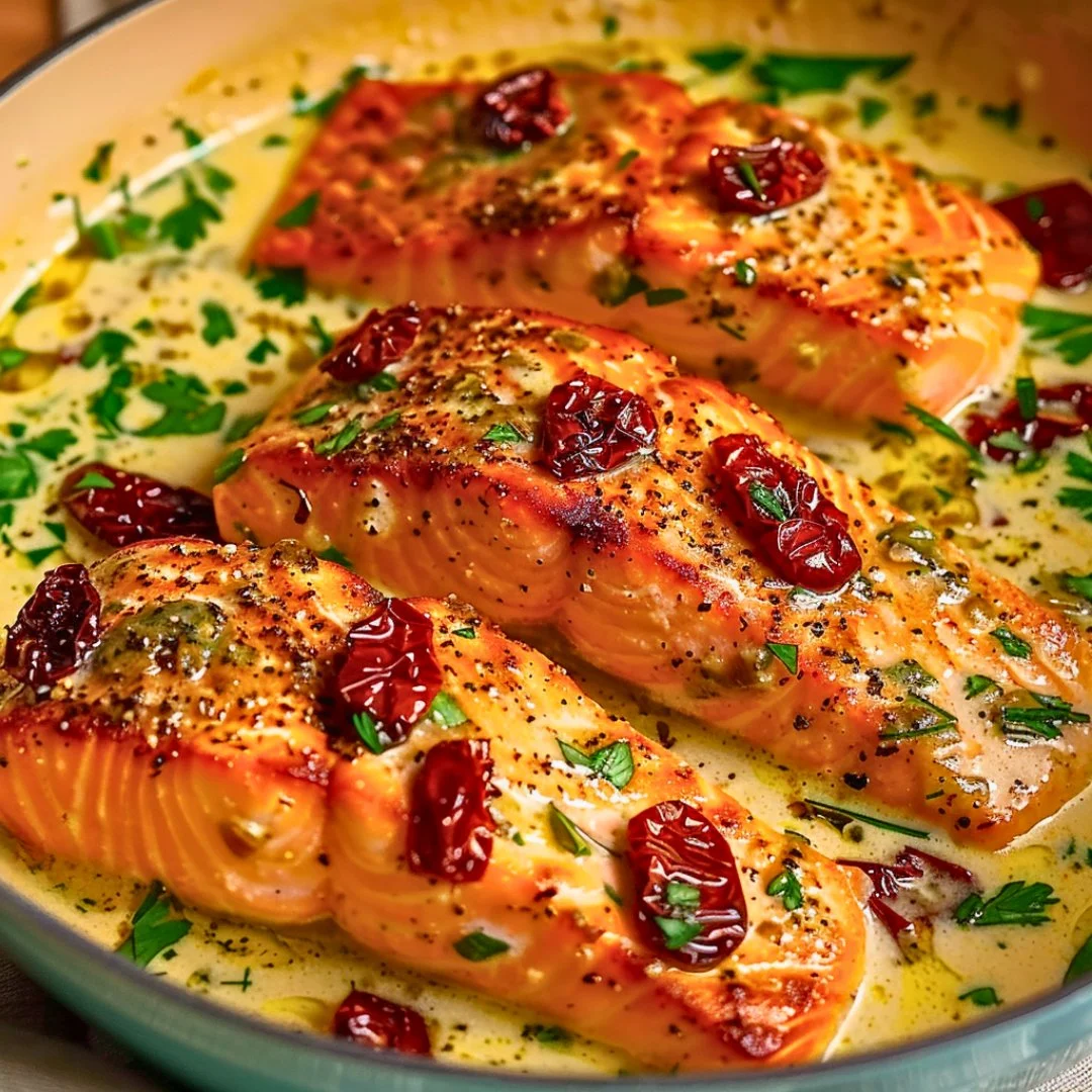 Delicious Marry Me Salmon dish garnished with herbs and served on a plate.