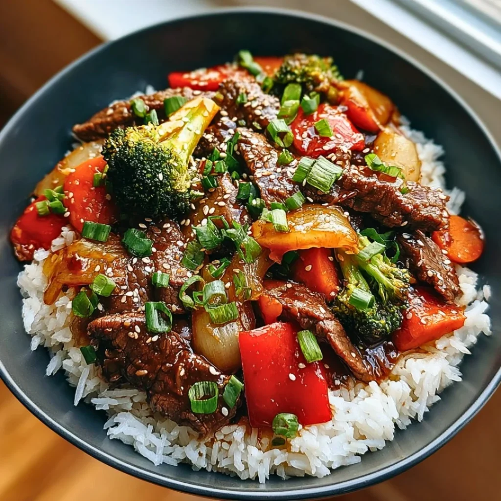 Delicious Blackstone Cowboy Stir Fry with fresh vegetables and meat on a grill