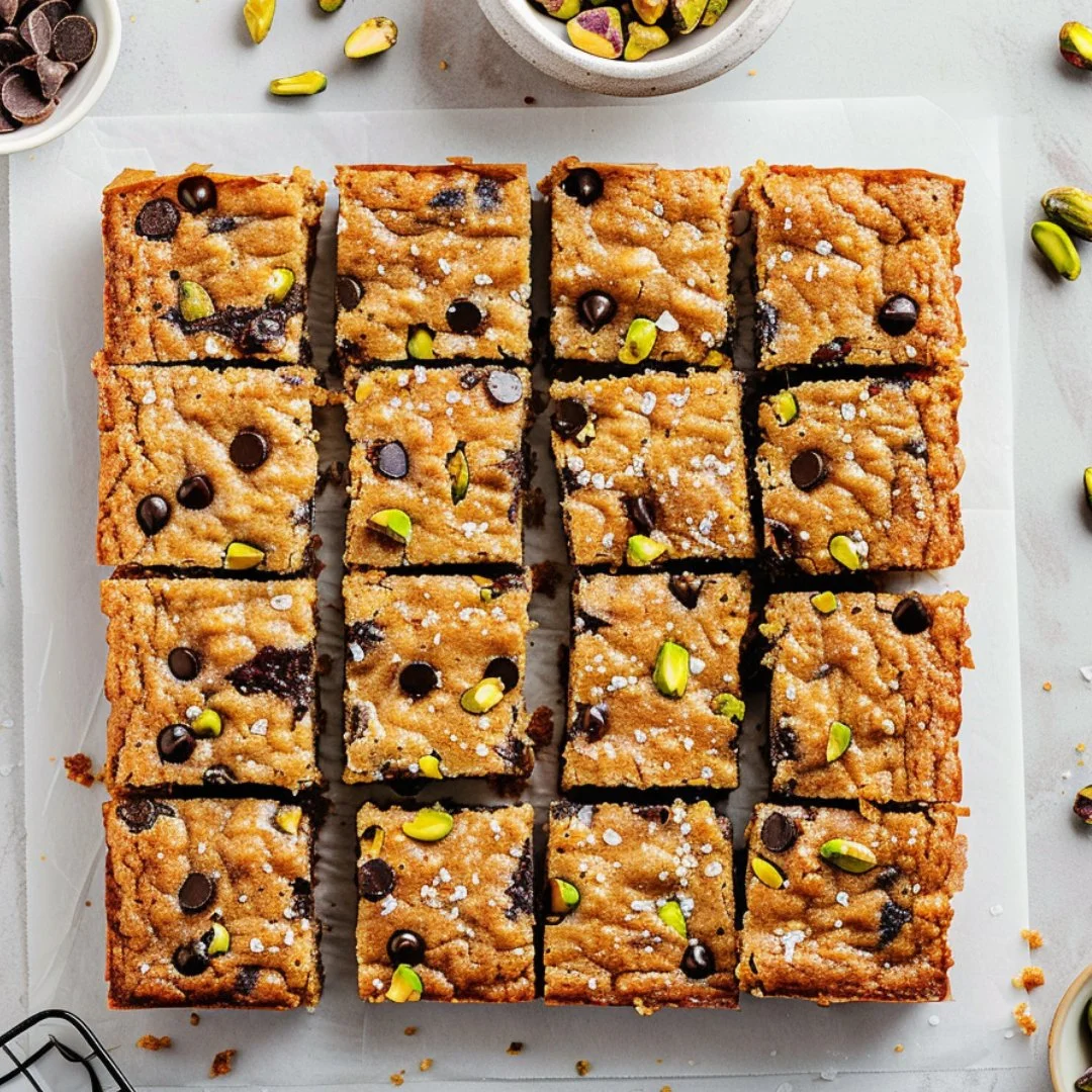 Delicious homemade blondie dessert served on a plate.