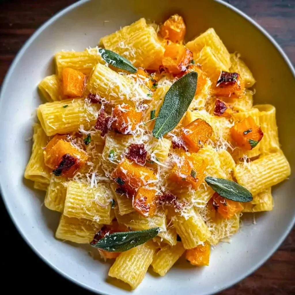 Brown Butter Sage Butternut Squash Pasta with sage leaves and toasted walnuts
