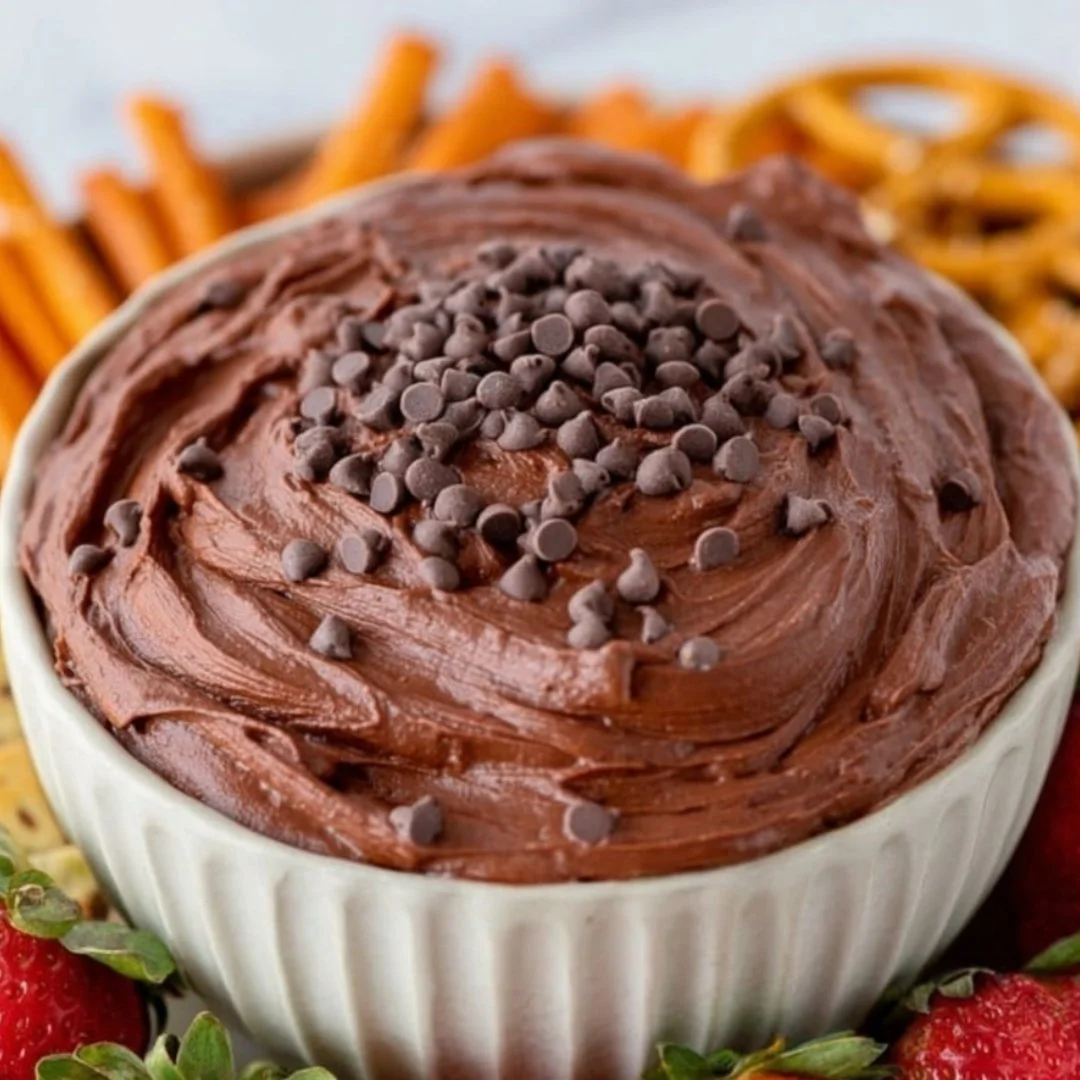 Delicious brownie batter dip served in a bowl with a spoon