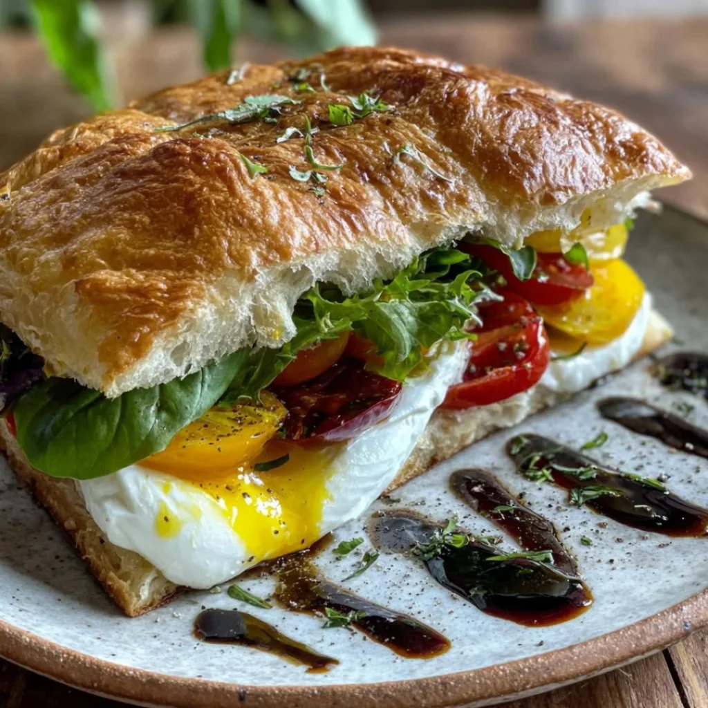 Burrata sandwich with Italian focaccia and fresh ingredients
