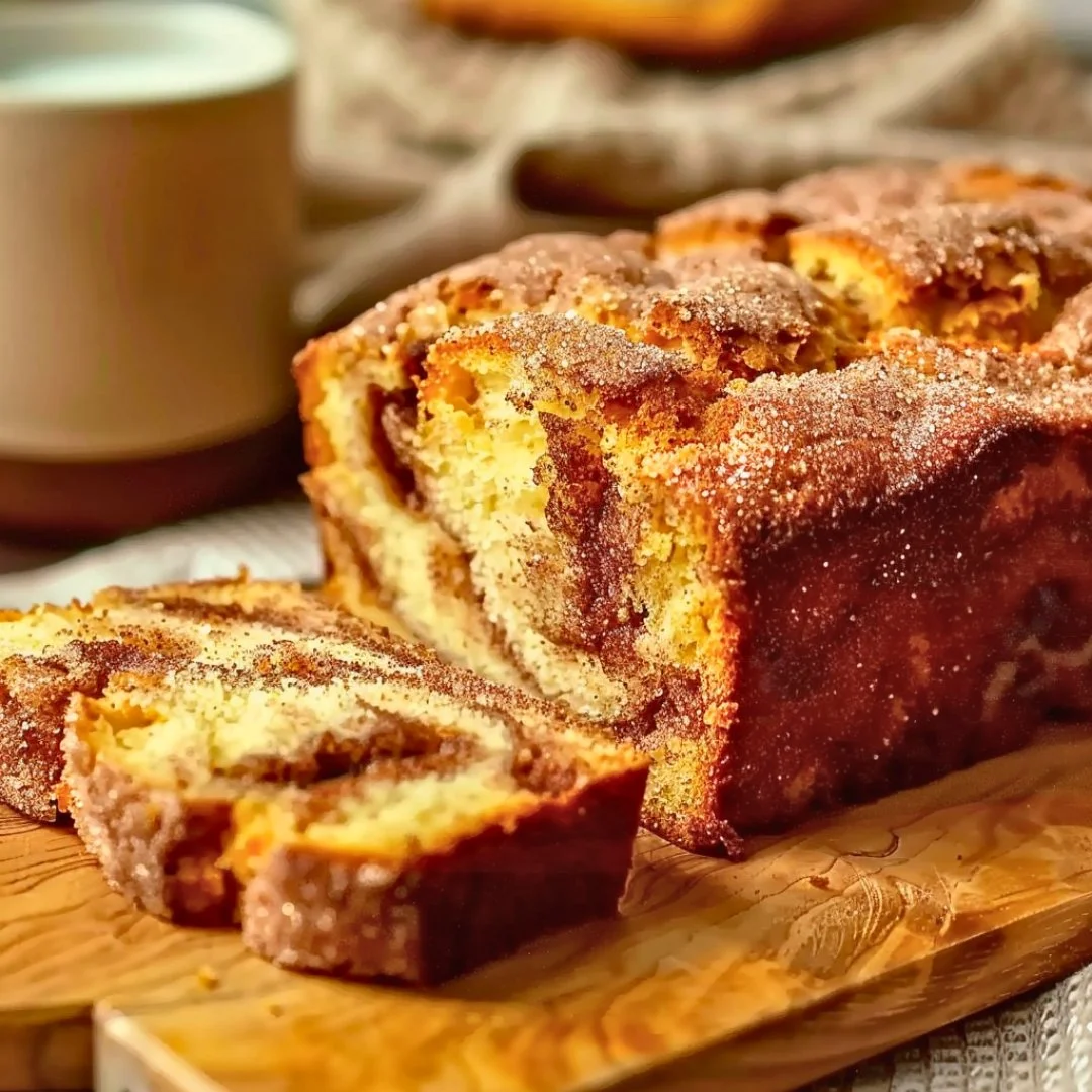 Delicious buttery snickerdoodle bread with a cinnamon sugar topping