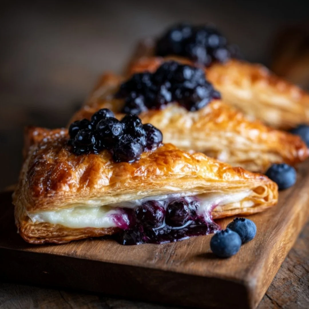 Delicious Cheese and Blueberry Jam Puff Pastry on a plate garnished with herbs