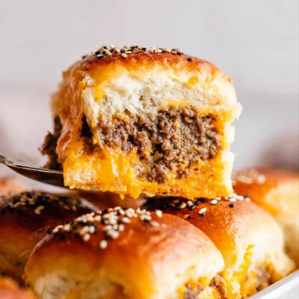 Delicious cheeseburger sliders served on a wooden platter