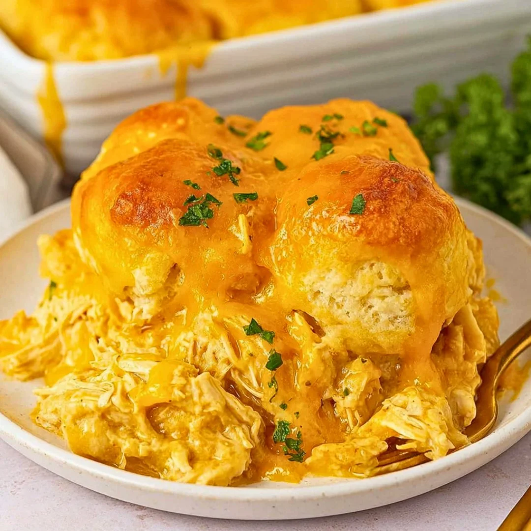 A delicious Chicken Bubble Biscuit Casserole ready to be served