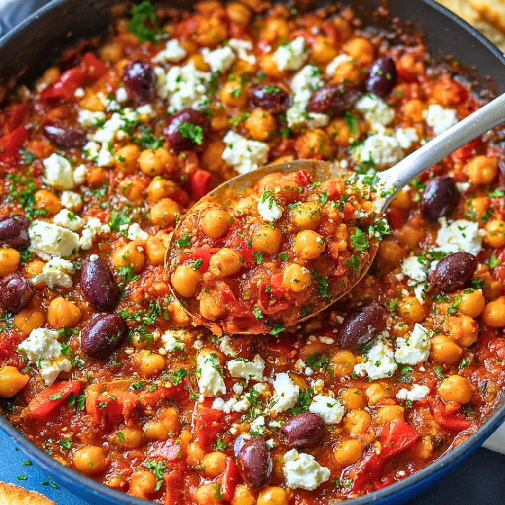 Delicious Chickpea Shakshuka dish served in a skillet with eggs and spices