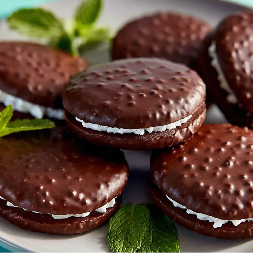 Homemade Copycat Thin Mints cookies on a plate