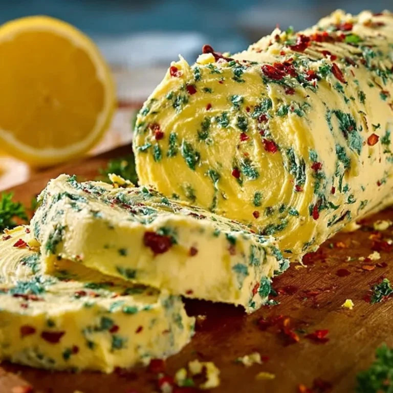 Creamy zesty cowboy butter served on a grill with fresh herbs and spices