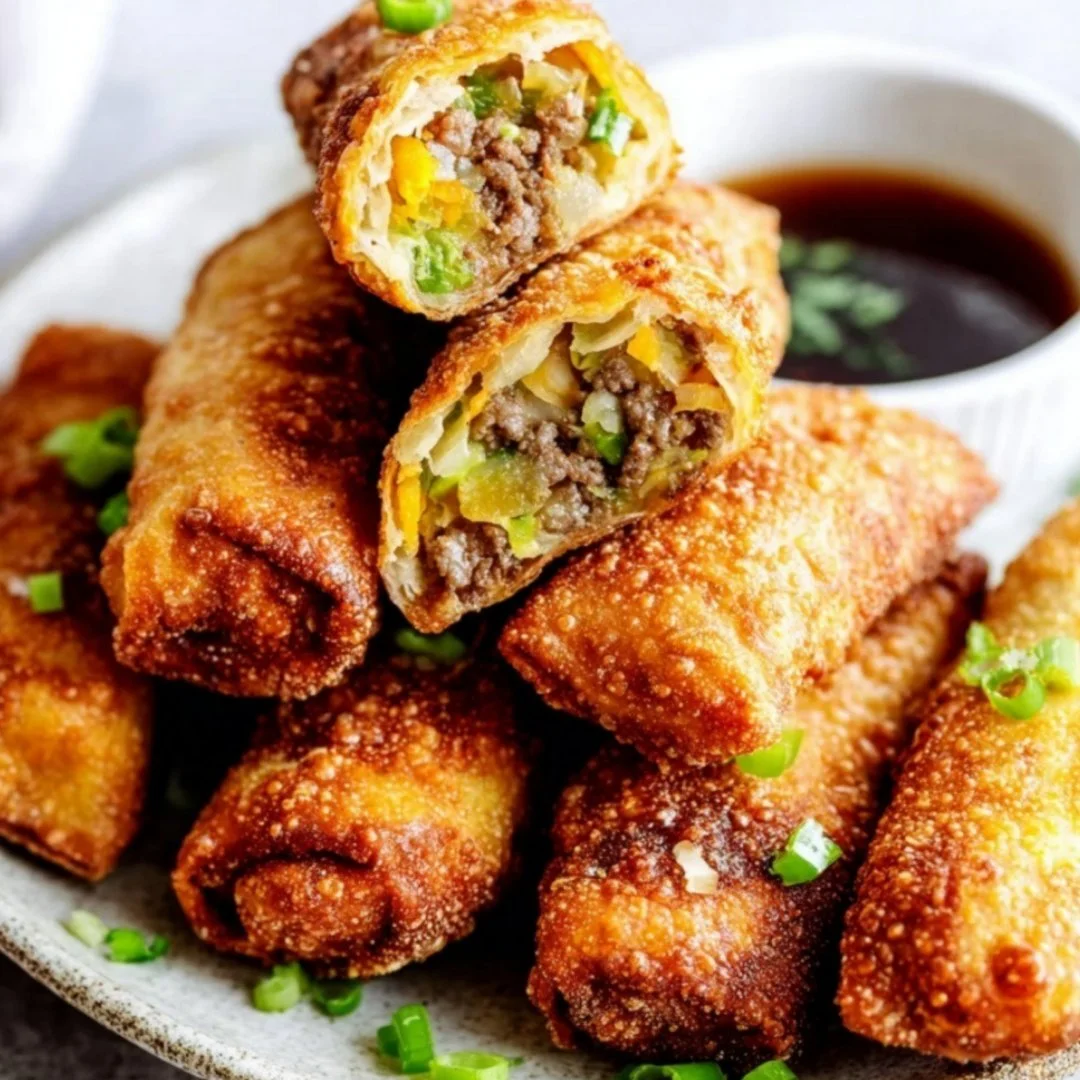 Crispy homemade egg rolls with fresh vegetables and dipping sauce