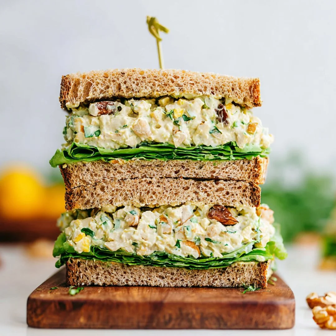 Delicious bowl of curry chicken salad with colorful ingredients and spices