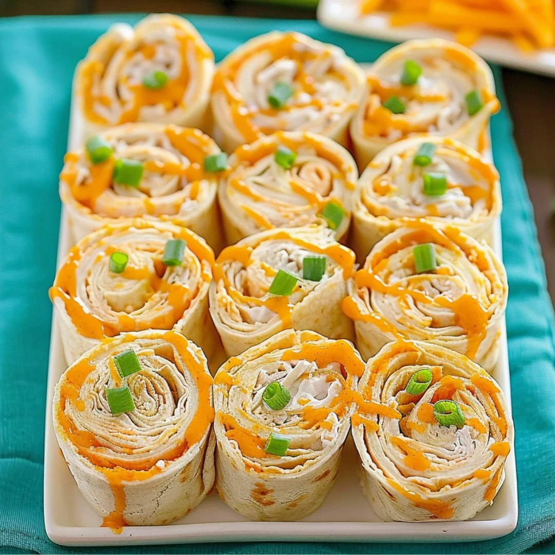Easy Buffalo Chicken Pinwheels ready to serve as a tasty appetizer.