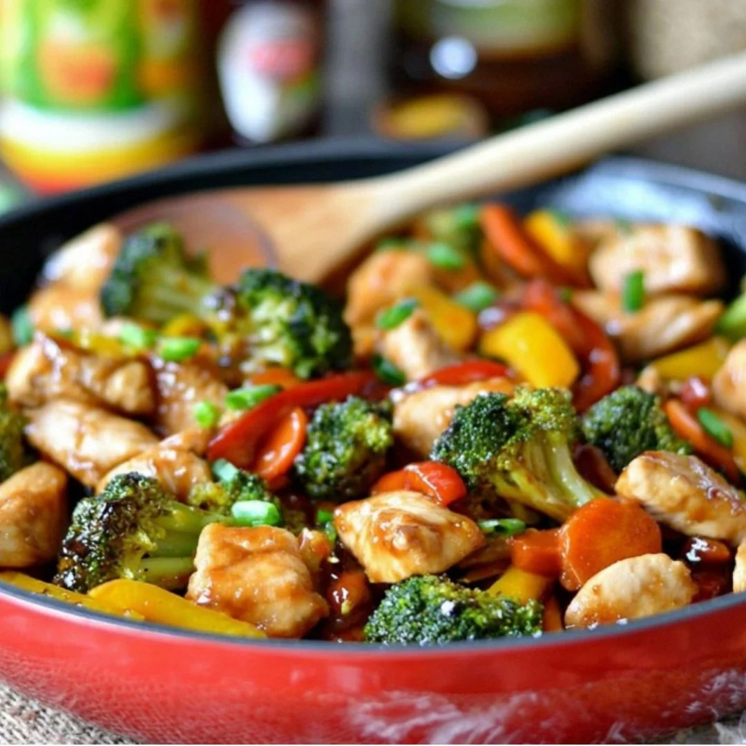 Delicious easy chicken stir fry with colorful vegetables in a skillet