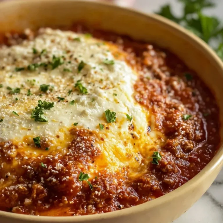 Easy cottage cheese lasagna bowl served in a dish with layers of cheese and sauce.