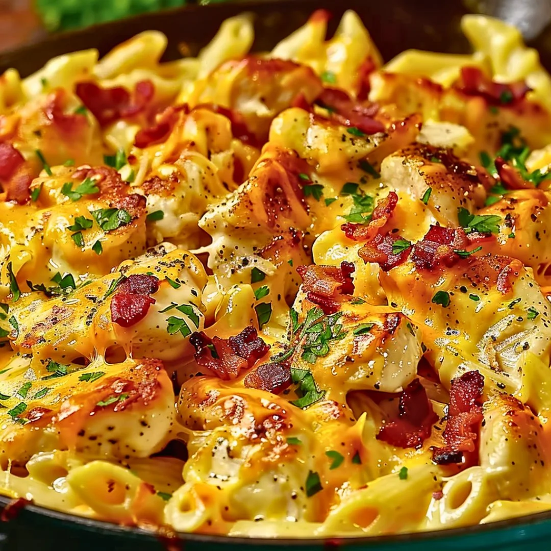 Delicious Easy Crack Chicken Pasta served in a bowl with garnishes.