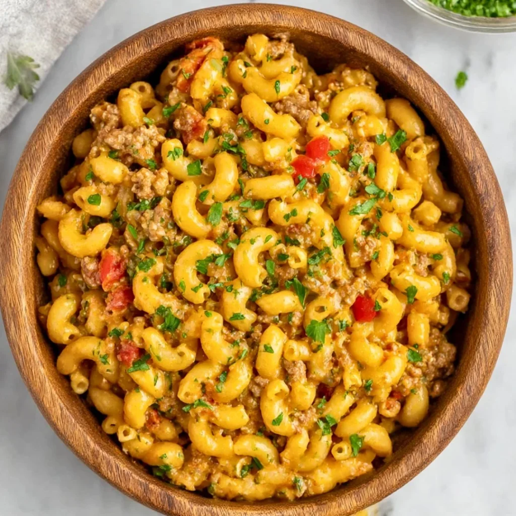 Delicious Easy Crockpot Hamburger Helper dish in a bowl