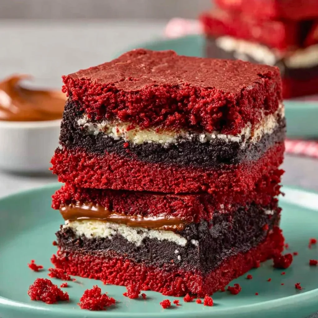 Delicious red velvet Nutella brownies fresh out of the oven.