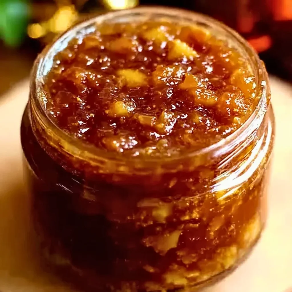 Delicious jar of homemade fall caramel apple jam