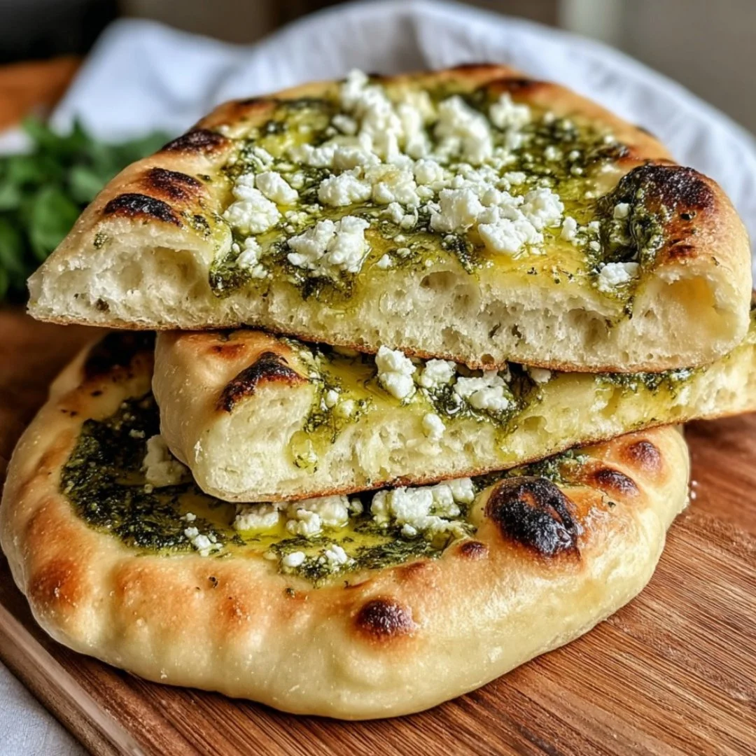Fresh and colorful Feta Spring Flatbreads topped with seasonal veggies