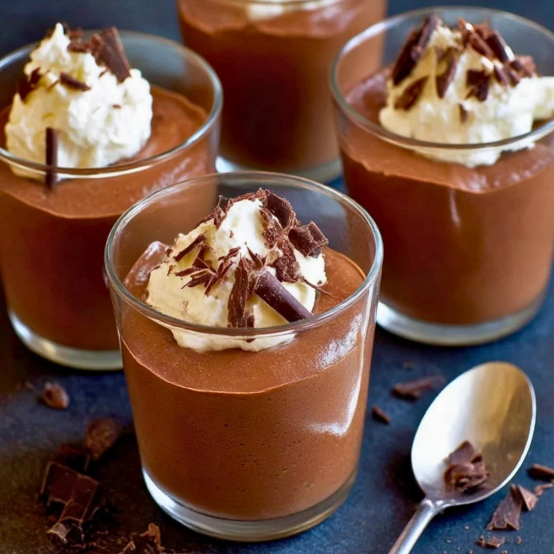 Bowl of healthy chocolate mousse topped with fresh berries