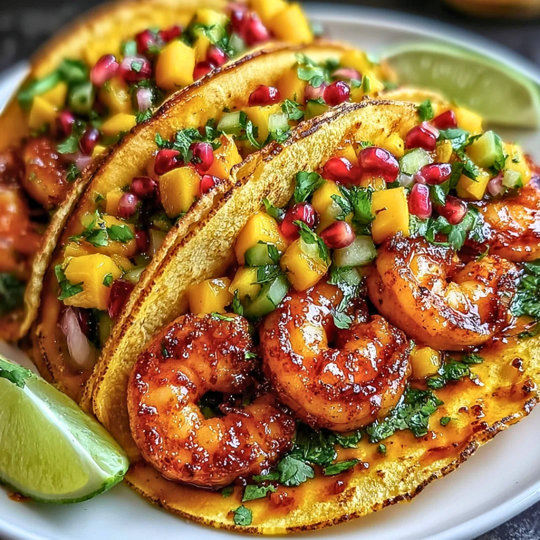 Honey Chipotle Shrimp Tacos served with fresh toppings