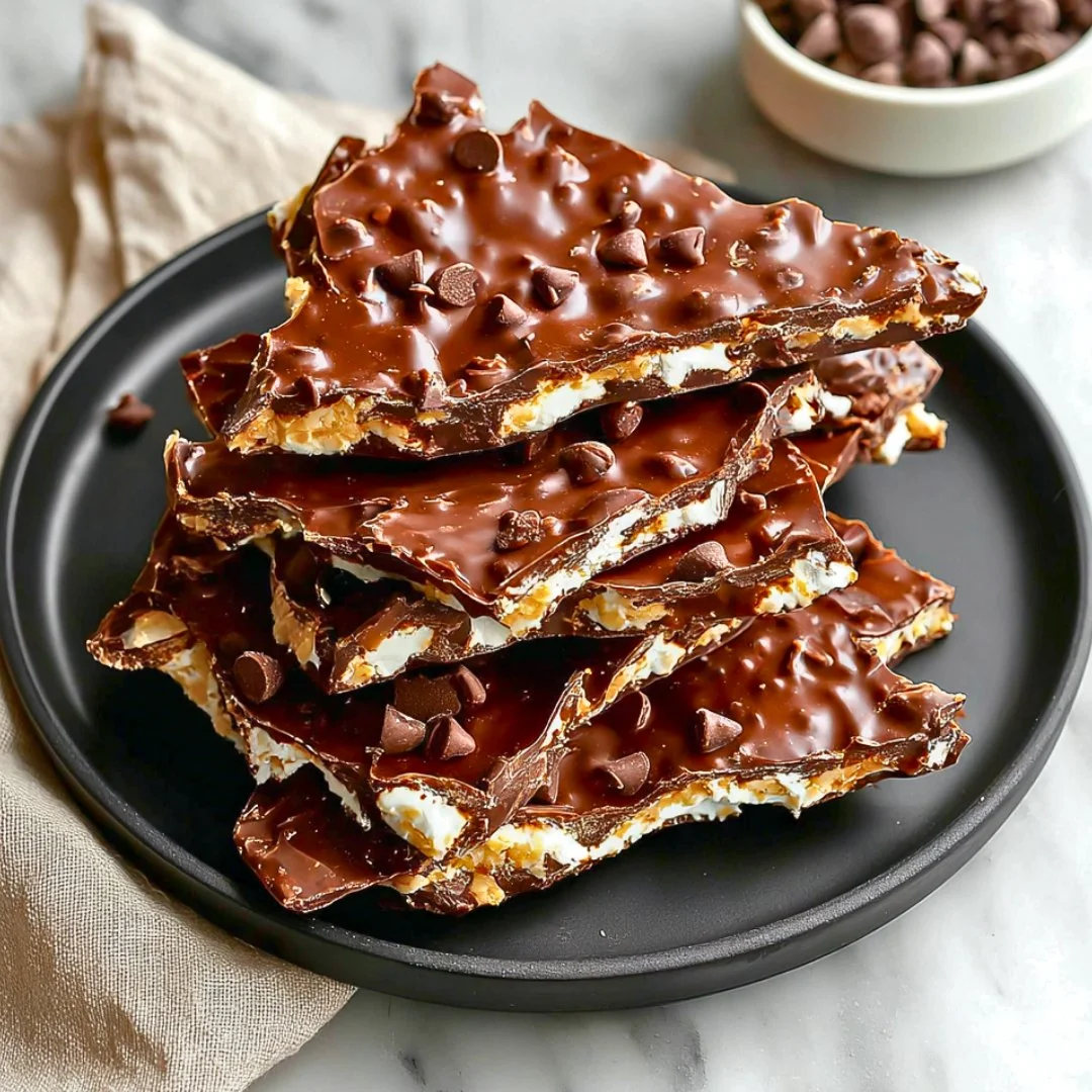 Irresistible cottage cheese cookie dough bark on a marble countertop
