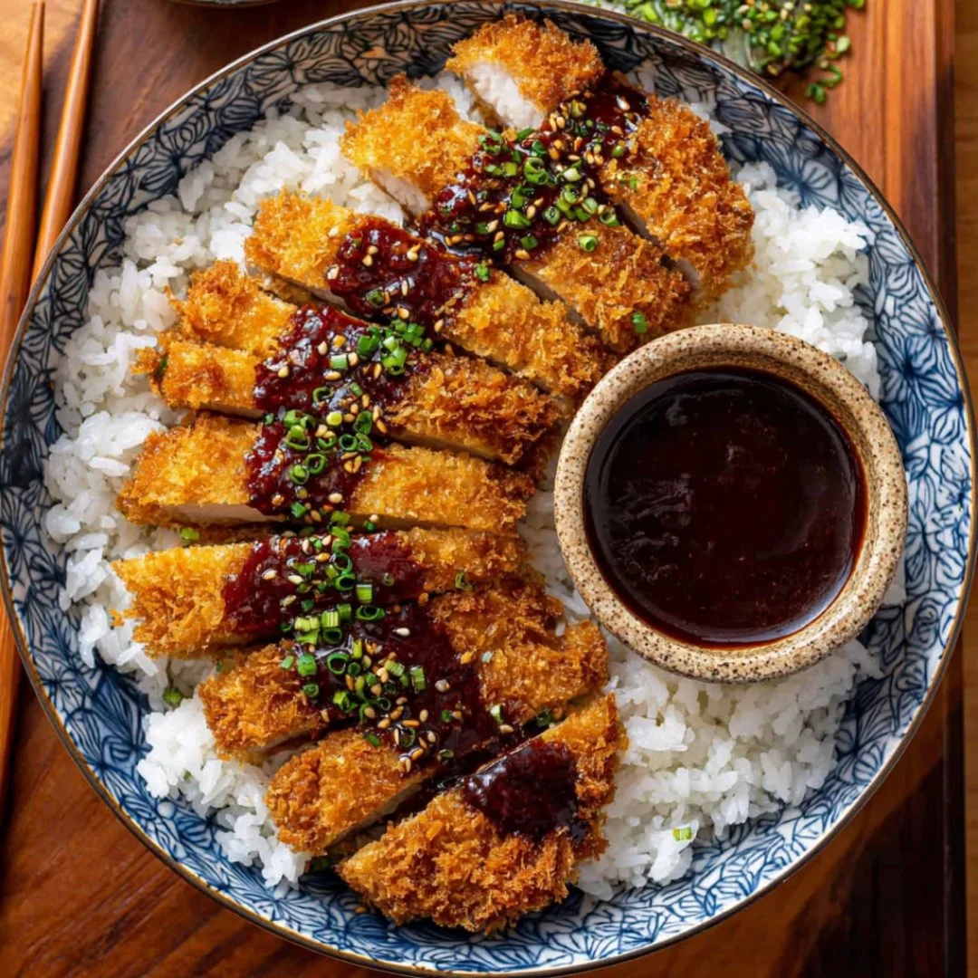 Japanese Katsu Bowls with crispy cutlet and rice
