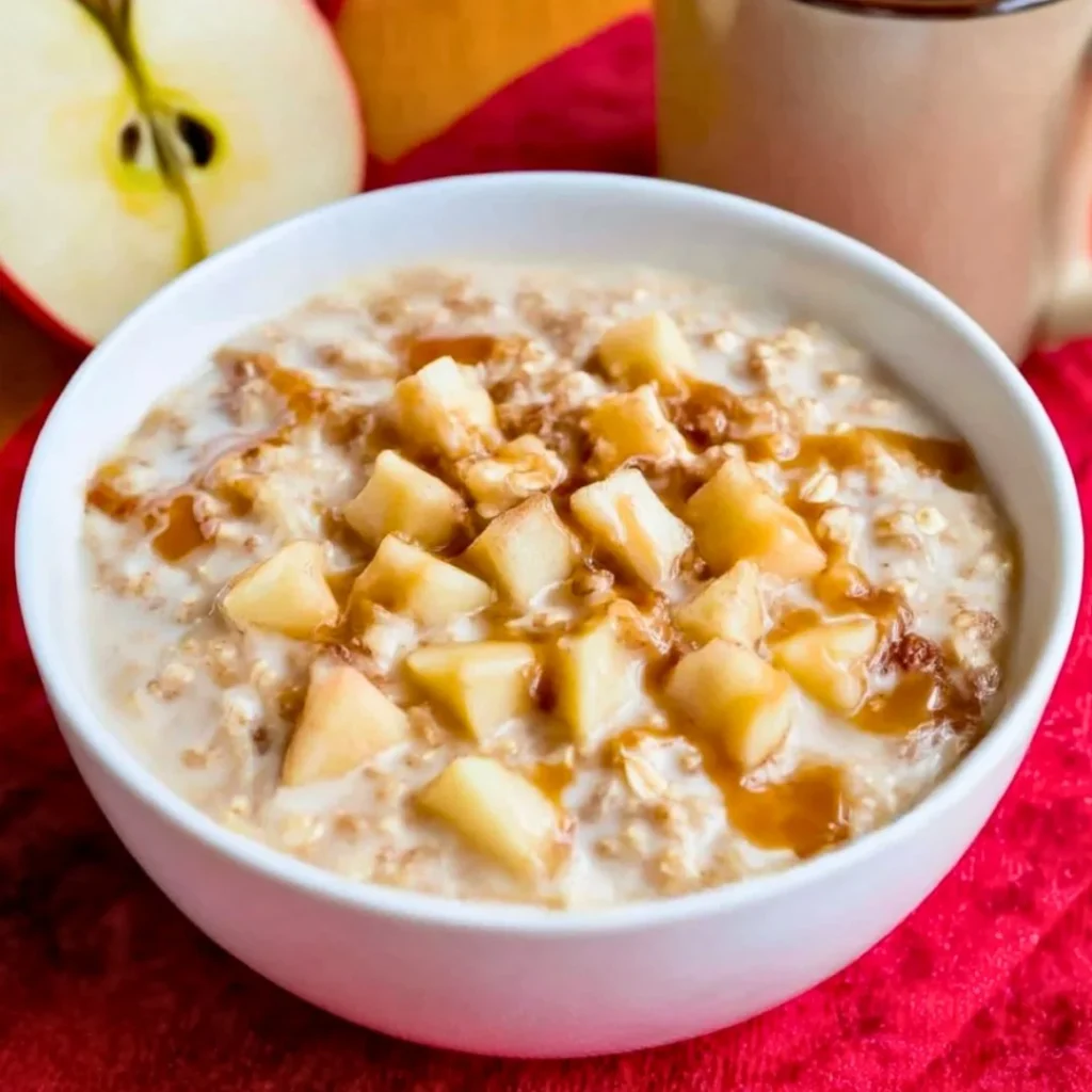 Healthy oatmeal smoothie garnished with fruits in a glass