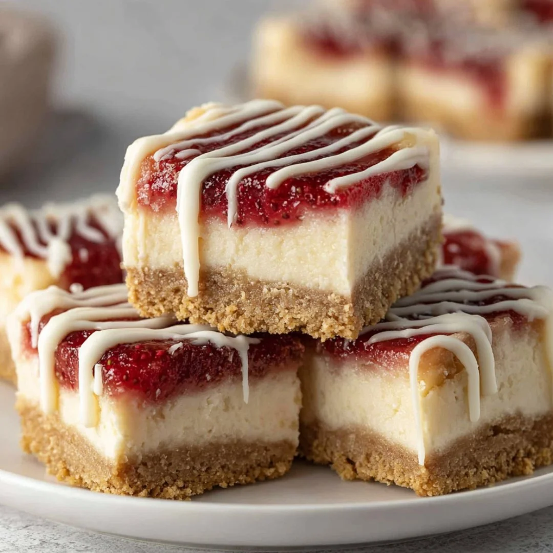 Delicious homemade Philadelphia cheesecake bars topped with fresh berries.