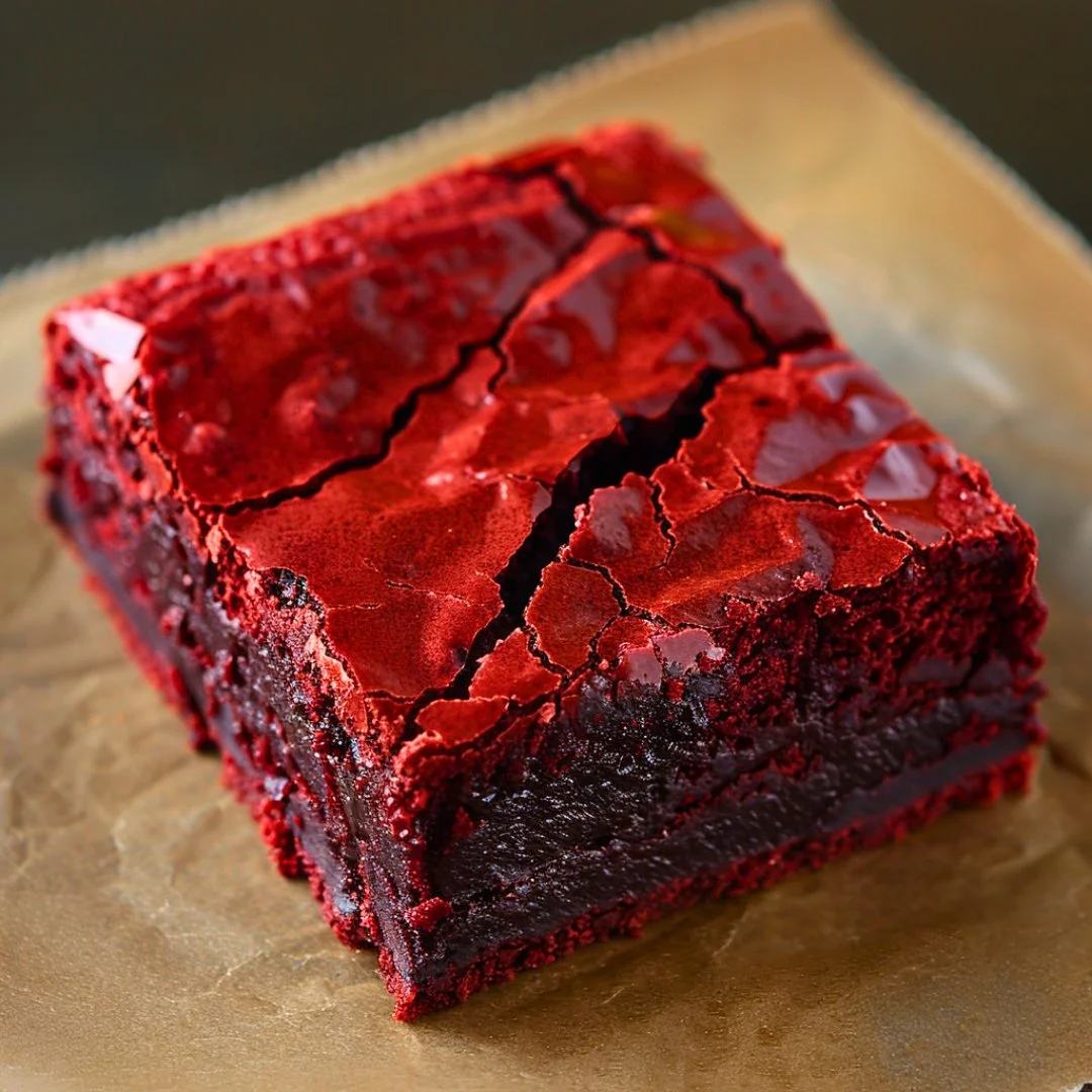 Delicious red velvet brownies topped with cream cheese frosting.