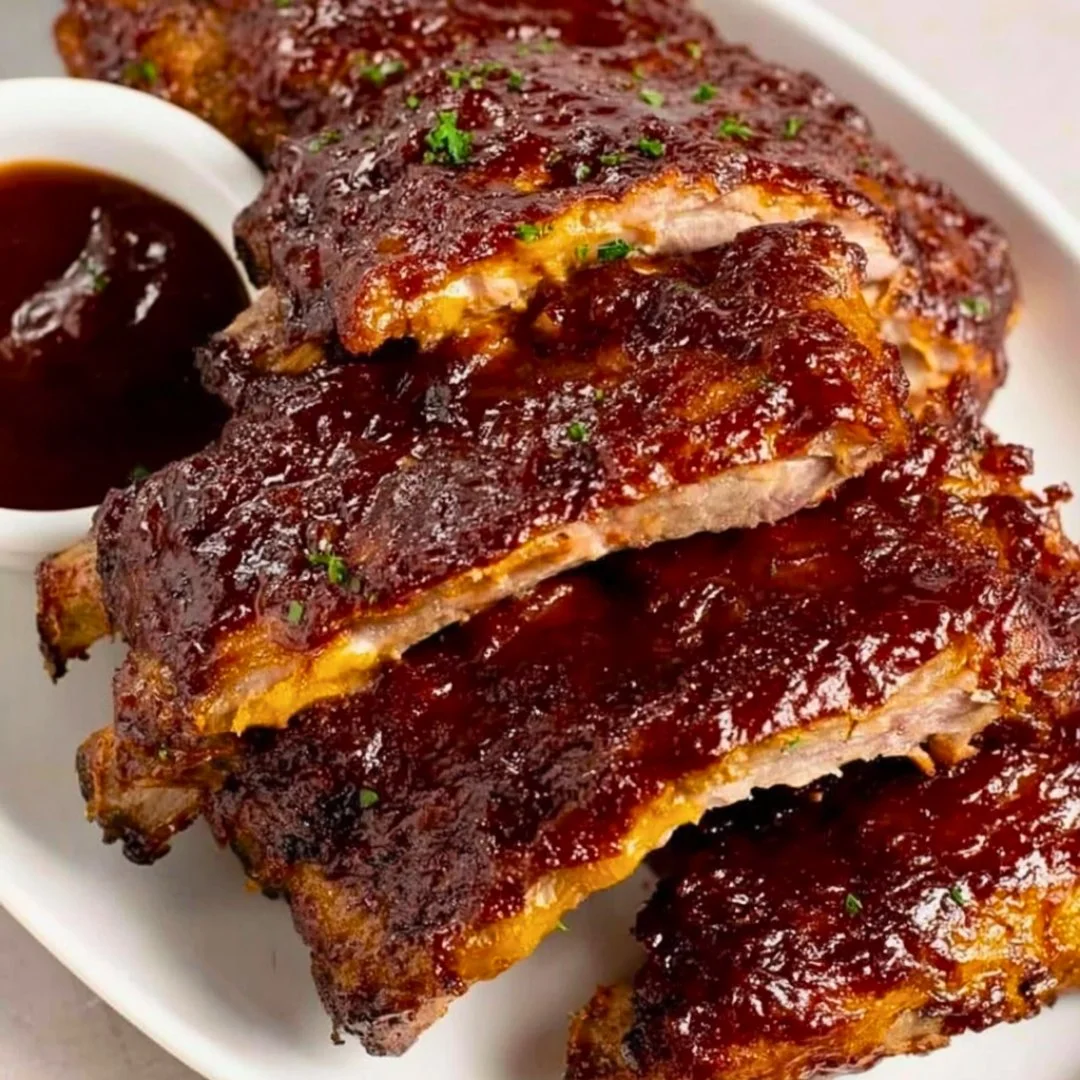 Delicious Slow Cooker BBQ Baby Back Ribs served with sides