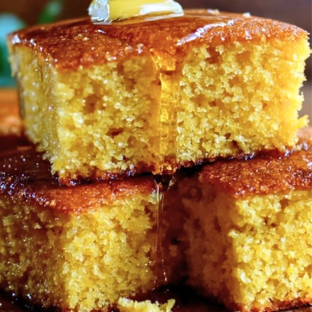 Delicious Southern Honey Butter Cornbread with a golden crust and melted butter