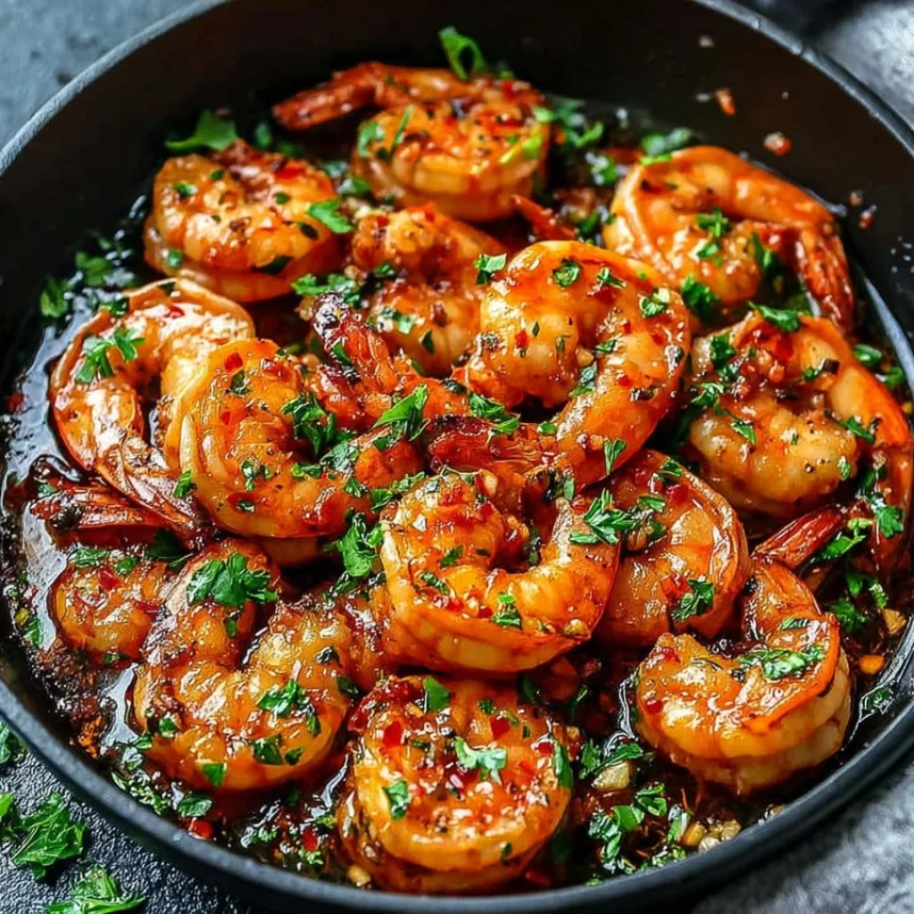 Delicious Spanish Garlic Shrimp served with fresh herbs and spices
