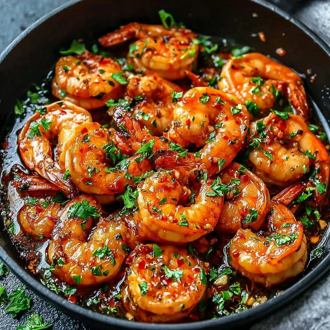 Delicious Spanish Garlic Shrimp served with fresh herbs and spices