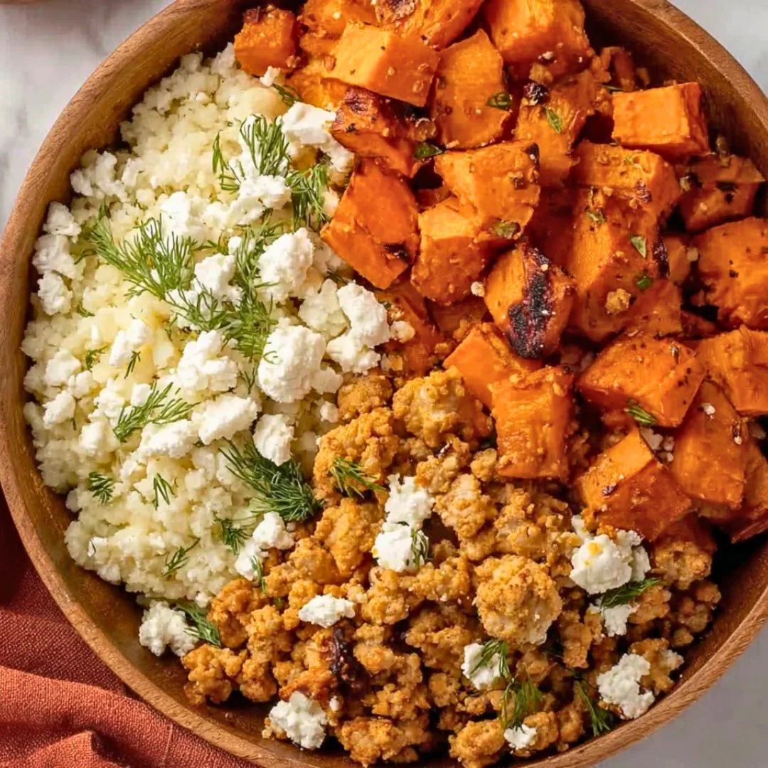 Spiced ground turkey and sweet potato bowl for a healthy meal.