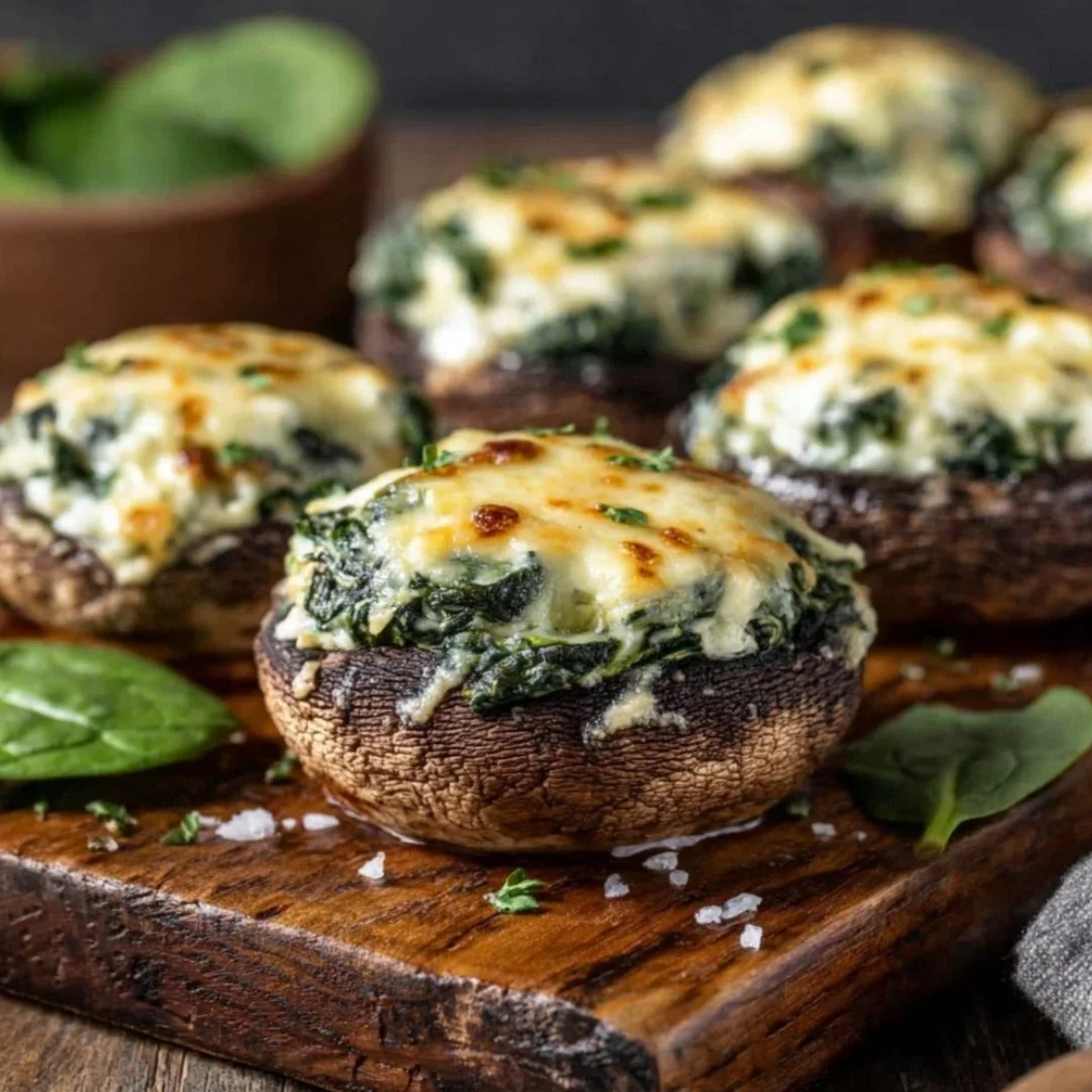 Delicious spinach and cheese stuffed portobello mushroom for a healthy meal