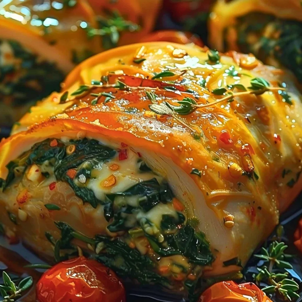 Delicious spinach stuffed chicken recipe with creamy filling