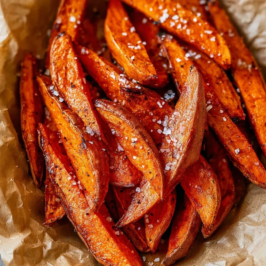 Delicious sweet potato wedges with a creamy marshmallow dipping sauce for dipping.