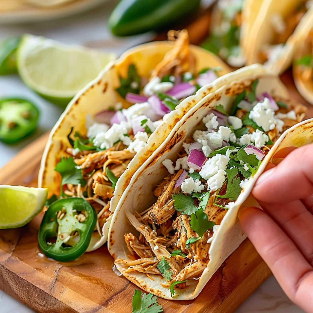Delicious Instant Pot shredded chicken ready to serve with herbs and spices.