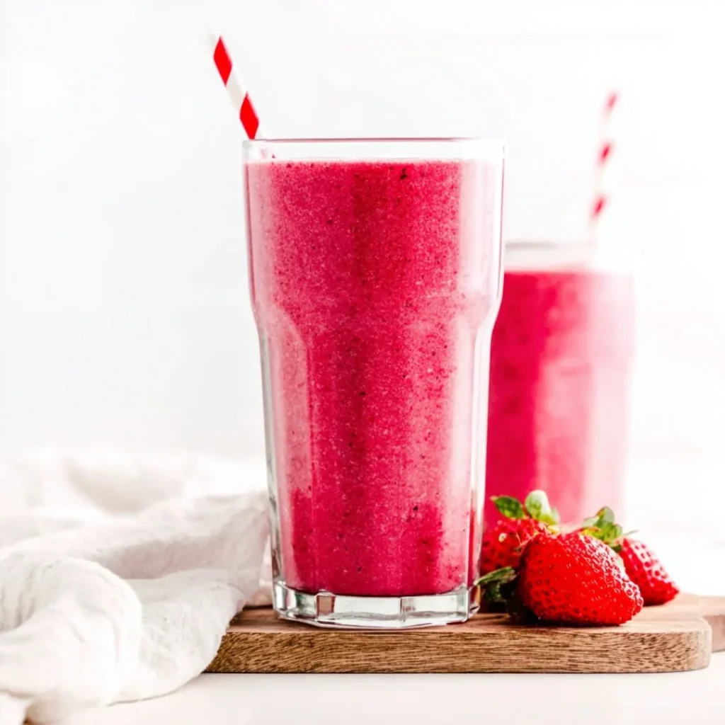 Healthy mixed berry smoothie with strawberries, blueberries, and raspberries