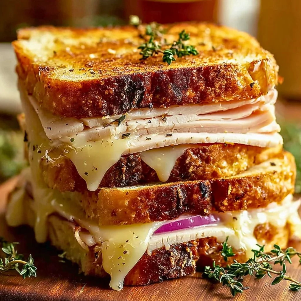 Delicious Turkey and Cheese Sandwich with fresh ingredients and side of pickles