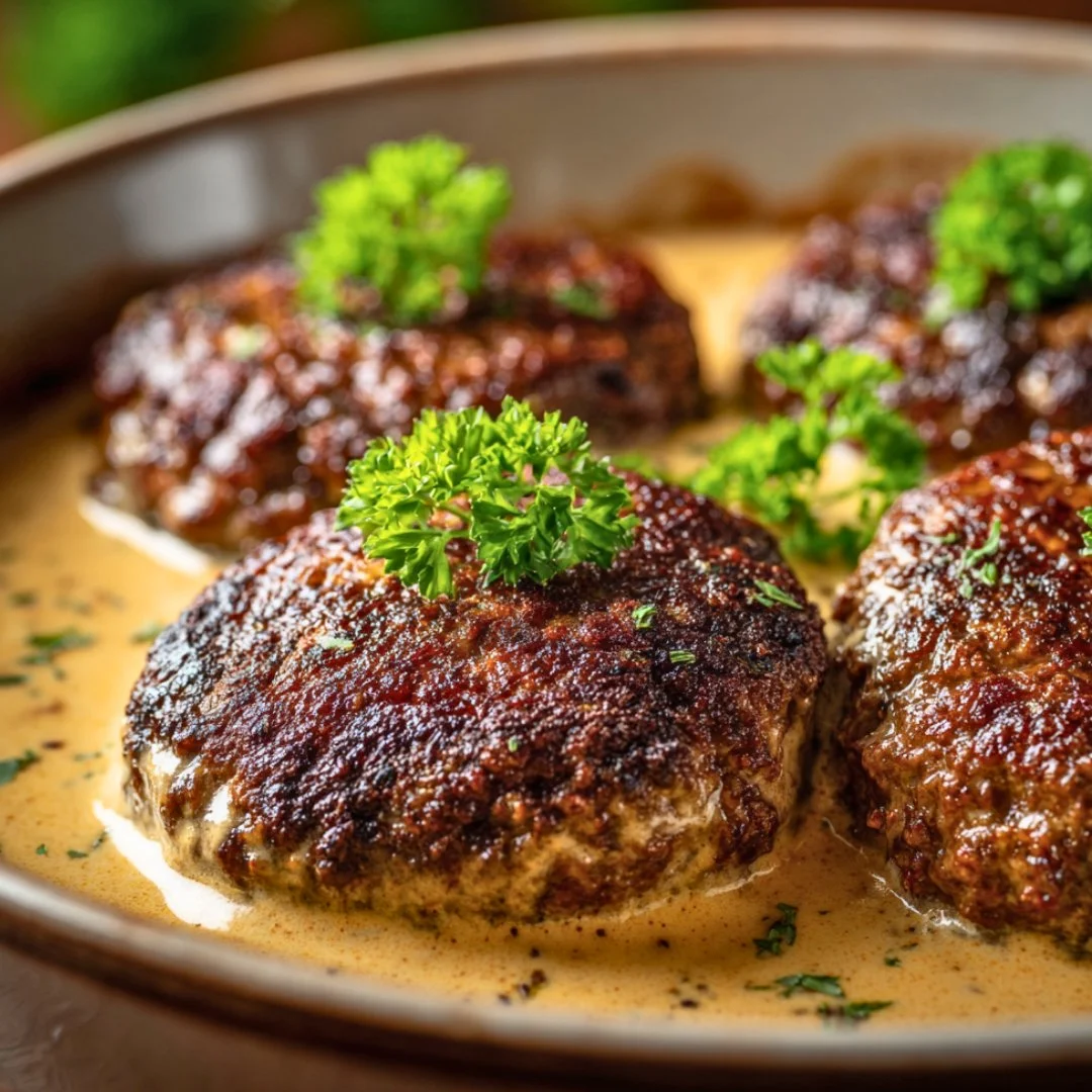 Amish Hamburger Steak Bake served with a side of vegetables