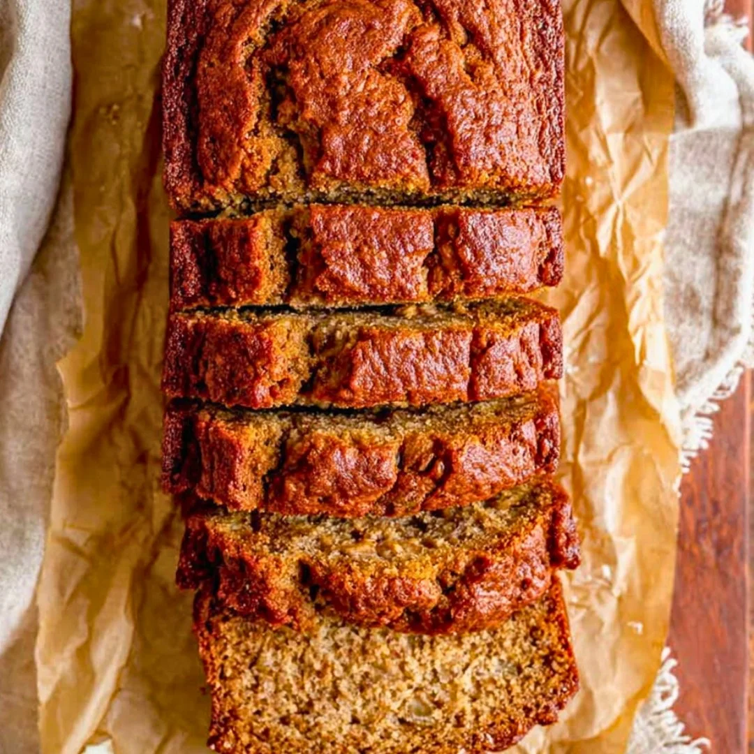 Deliciously moist homemade banana bread with ripe bananas