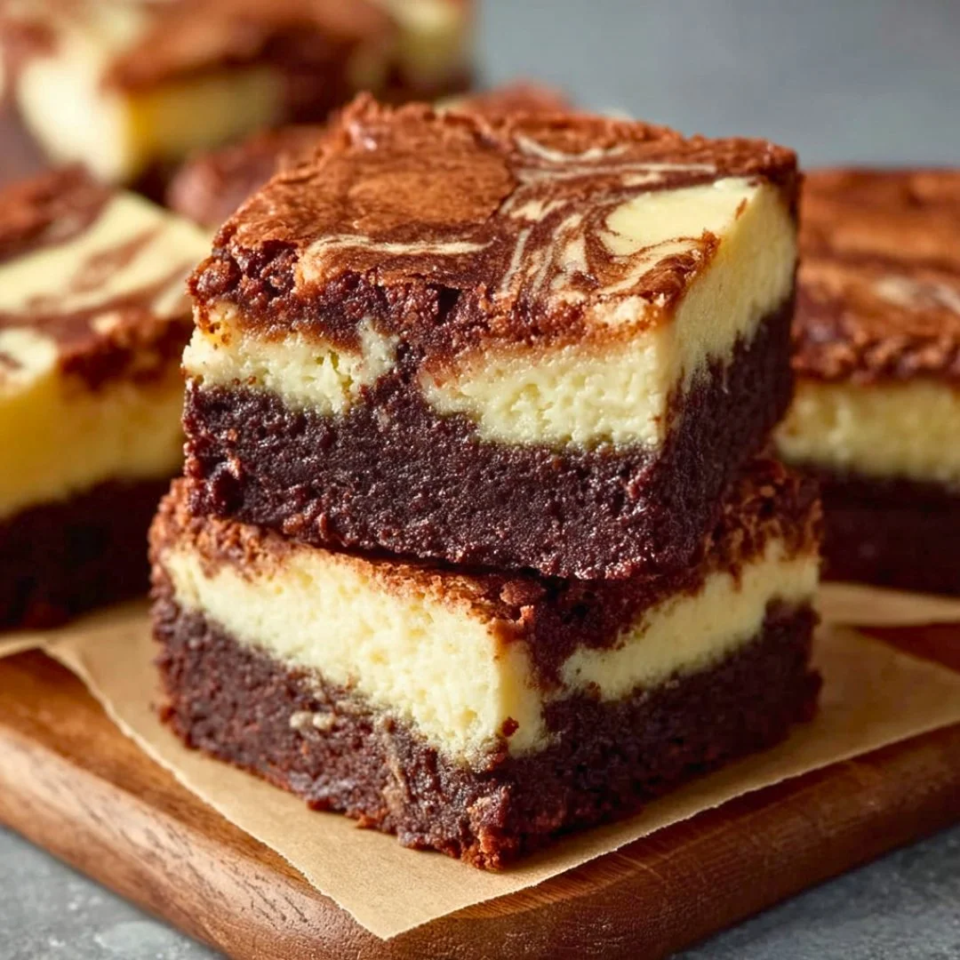 Delicious cheesecake brownies with creamy topping and rich chocolate base.