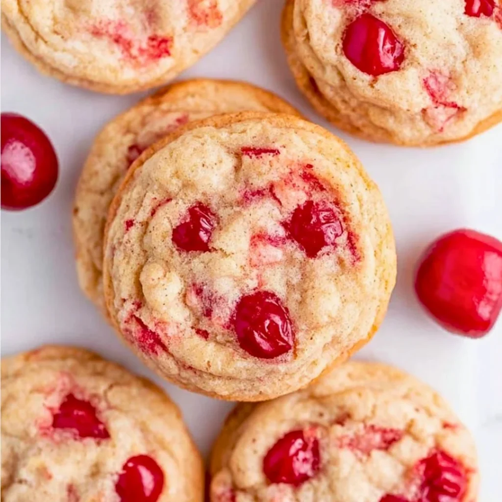 Freshly baked Cherry Almond Cookies without chilling, perfect for any occasion.
